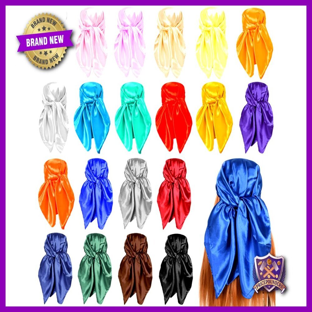 20-Piece Satin Head Scarf Set, 35" Square, Silk Feeling, Hair Wrapping